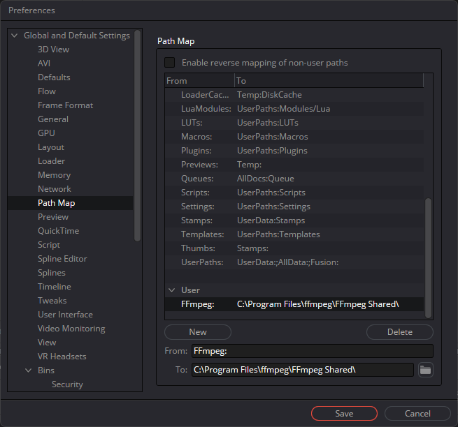 Fusion path maps FFmpeg